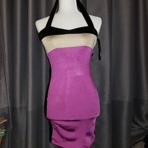 Halter style tricolor body con dress